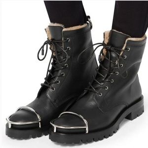 Alexander Wang genuine sheepskin fur leather lace up combat boots 36